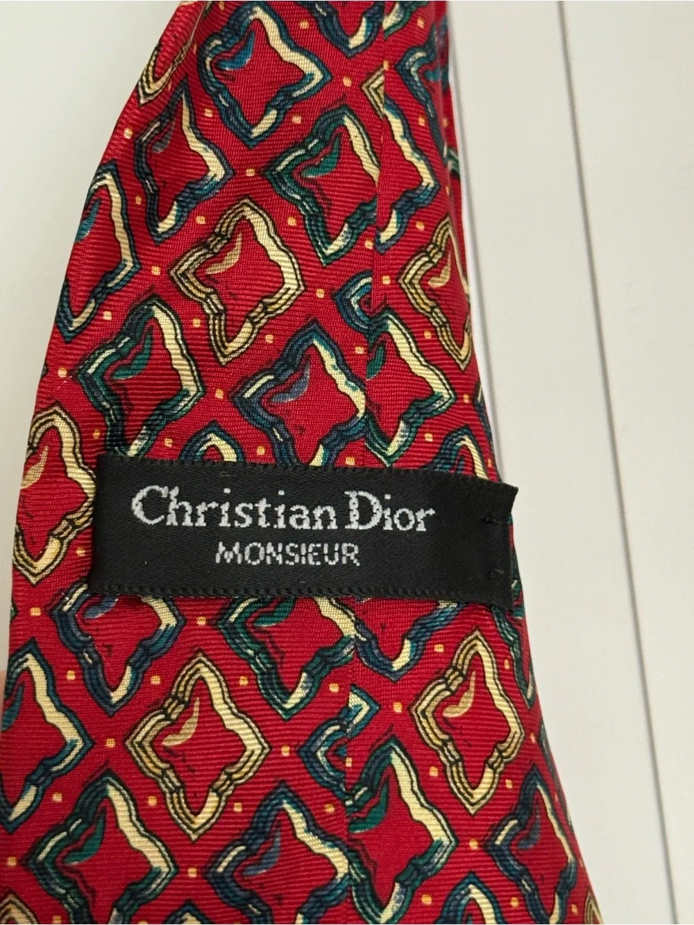 Dior Maroon Geometric Silk Tie with Swarovski Medallion Accents